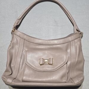 Lulu Guinness Taupe Shoulder Bag with Bow Accent EUC Length: 14 Height: 9